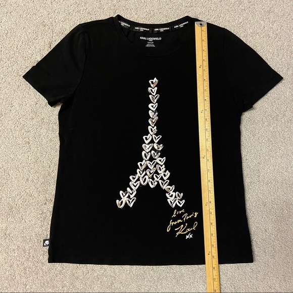 KARL LAGERFELD Heart Eiffel Tower Stretch-Cotton T-Shirt Black Size S - Picture 9 of 10